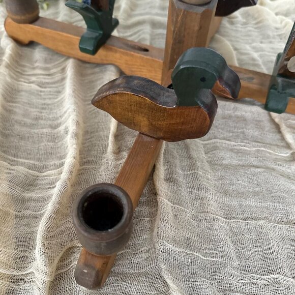 Wood Candlestick Holder Centerpiece Woodland Duck + Cattails cabin rustic table - Picture 5 of 9